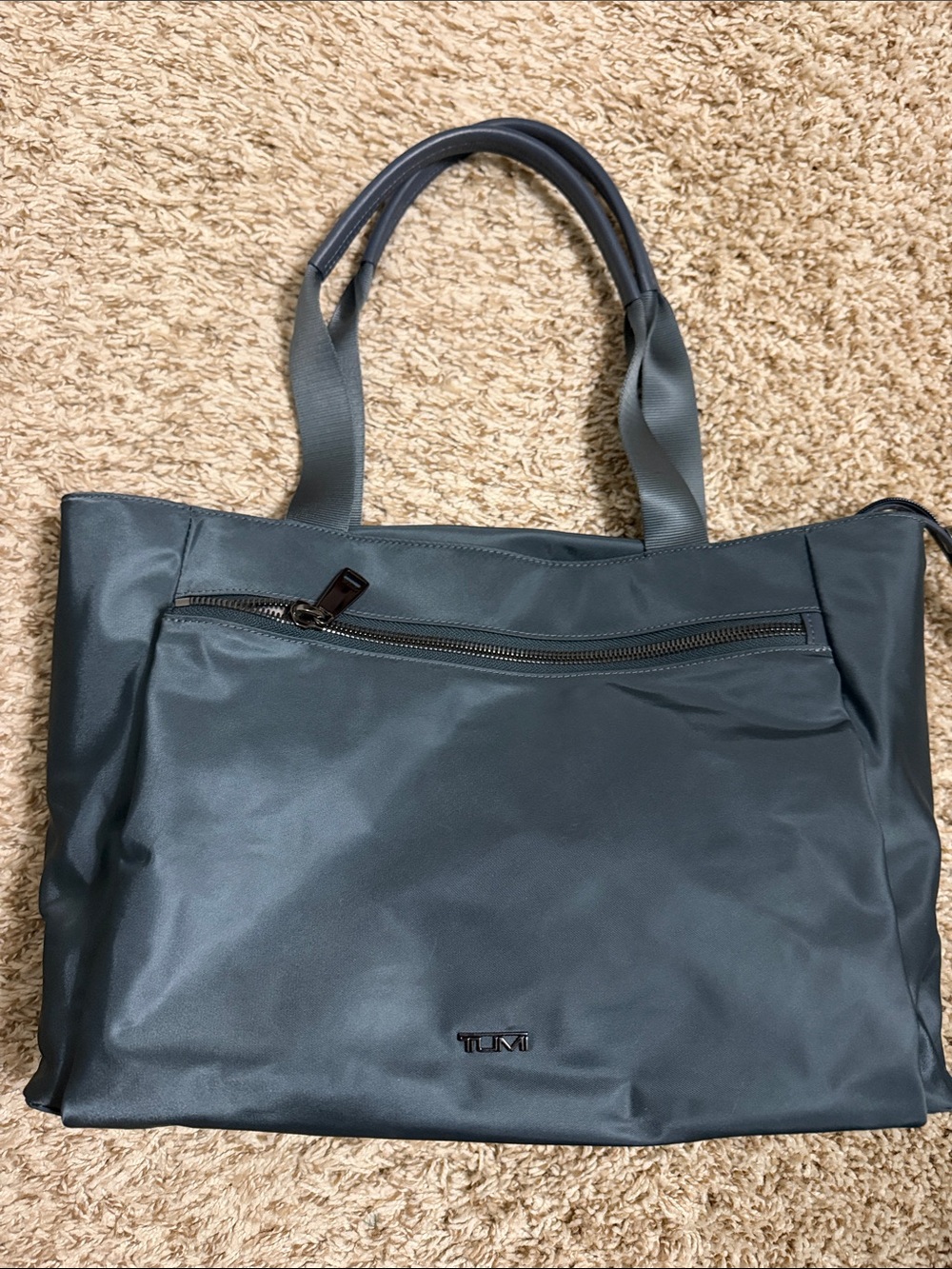Tumi Blue Nylon Crossbody Tote with Leather Trim